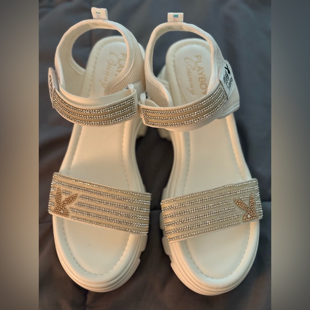 PLAYBOY White and silver Platform Sandals